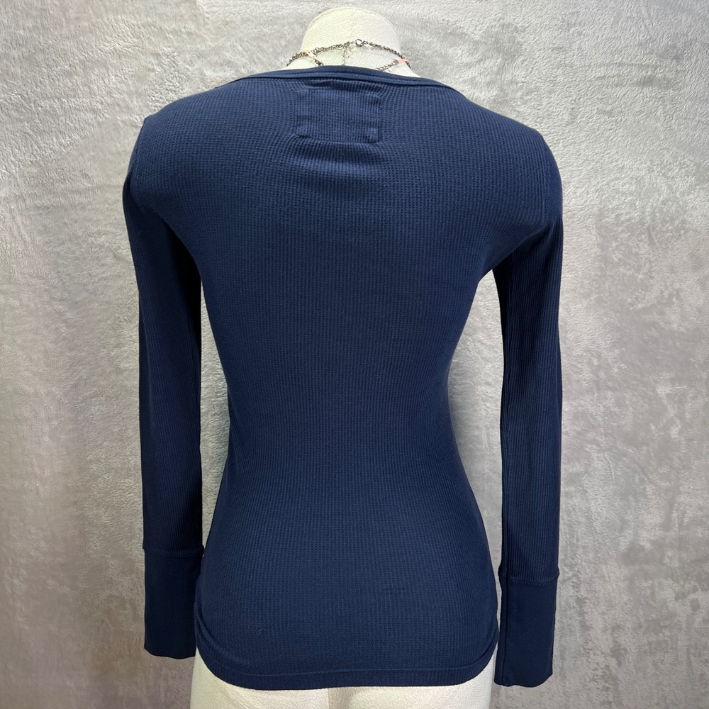 Y2K Aeropostale Waffle Knit Shirt Blue Womens XS Navy Pink Bella Swan 2000s - Picture 5 of 11